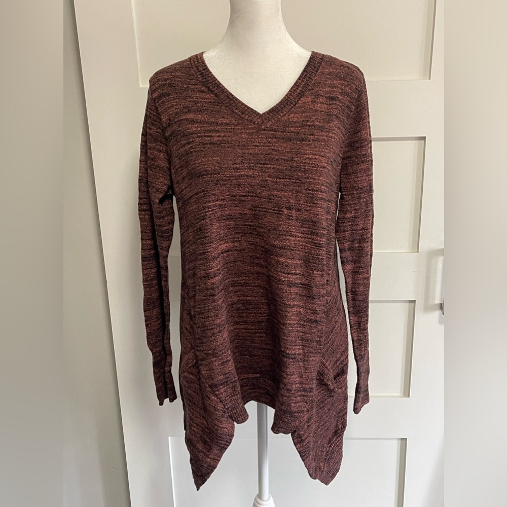 LOGO Lori Goldstein 95% Cotton 5% Cashmere Burgundy Sweater with Pockets Size S